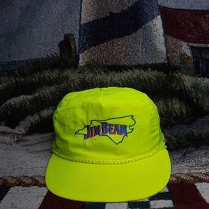 NEW Vintage 80s Jim Beam Fluorescent Yellow Snapback Hat